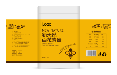黃色清(qing)新(xin)蜂蜜商(shang)品(pin)包裝(zhuang)瓶貼