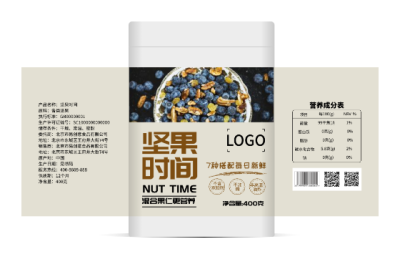 淺色輕奢零食堅果産(chan)品(pin)包裝(zhuang)瓶貼設(shè)計(ji)